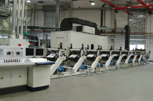 The machine is BHS UV Flexo machine from 2006 with 8 print stations and a hot oil heated dryer after unit #8. The winders are mono winders with 150mm shafts and outfitted with roll lifts. UV lamps and inert system are from Noelle and are installed in all units. Register system is a Wiedeg system. Drive system is Lenze.